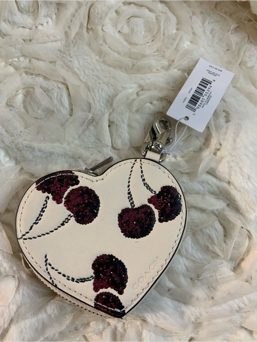 Coach Heart Coin Purse with Cherry Motif - Cream/Maroon - Picture 2 of 3
